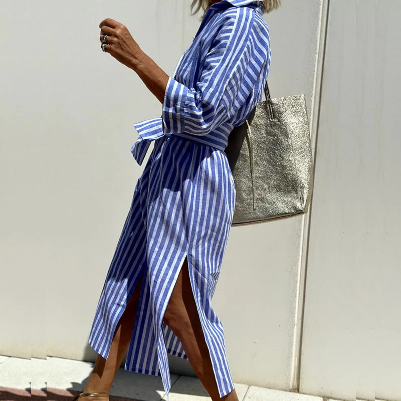 Gemma™ Elegant Striped Shirt Dress